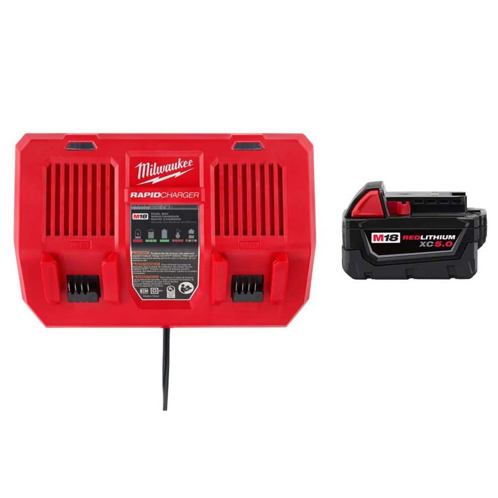 Milwaukee M18 18-Volt Lithium-Ion Dual Bay Rapid Battery Charger with M18 XC 5.0Ah Battery Pack (1)