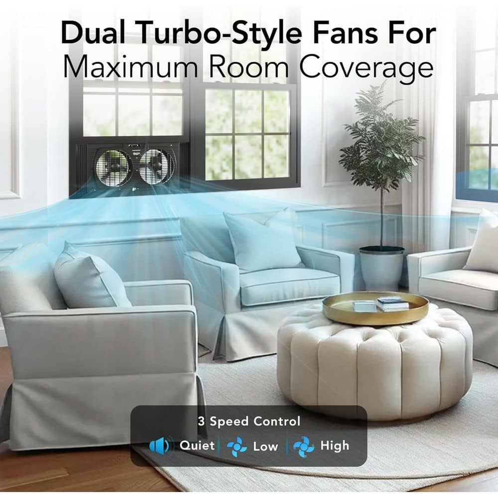 Comfort Zone 9 in. Electric Twin Window Fan with 3 Fan Speeds, 22 in. Diameter, Quiet Setting, Black (2)