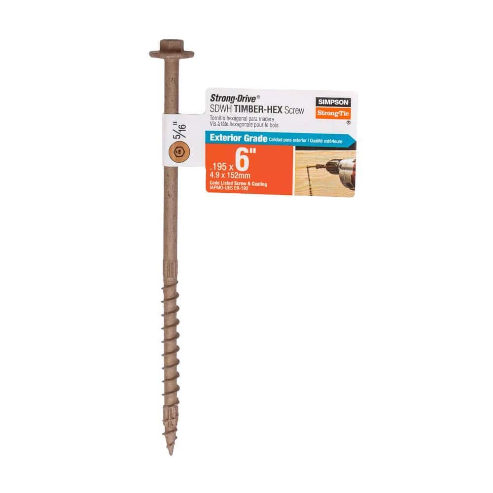 Simpson Strong-Tie 0.195 in. x 6 in. 5/16 Hex, Washer Head, Strong-Drive SDWH Timber-Hex Wood Screw, DB Coating in Tan (1)