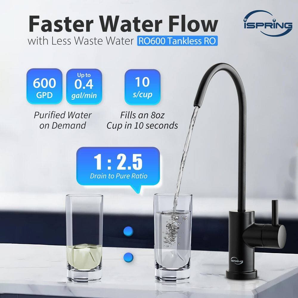ISPRING Tankless Reverse Osmosis Water Filtration System, 600 GPD Fast Flow, Oil Rubbed Black Faucet, 2.5: Pure to Drain Ratio (3)