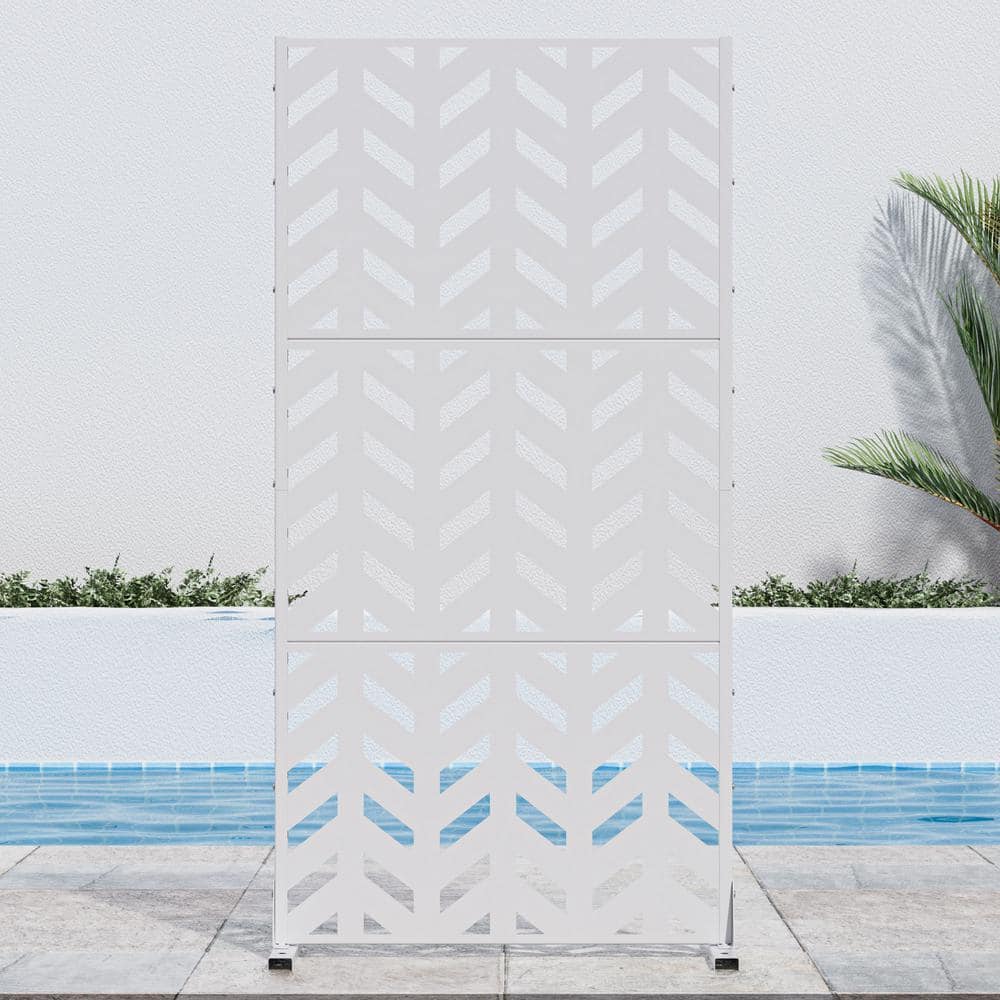 Lirago 72 in. H x 35 in. W White Outdoor Metal Privacy Screen Garden Fence Arrow Pattern Wall Applique (1)