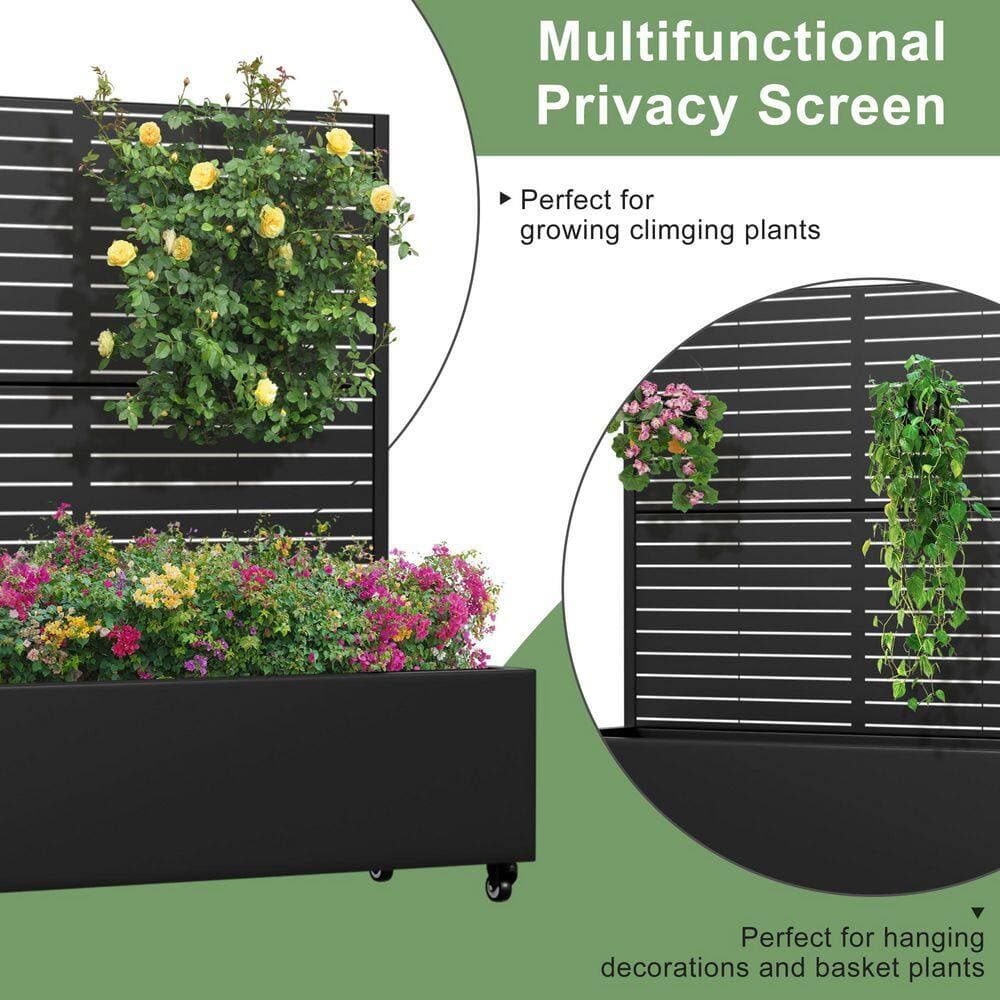 Dovelina Set of 2-49 in. x 16 in. x 47 in. Black Metal Iron Planter Box with Attached Trellis for Climbing Vegetation (3)