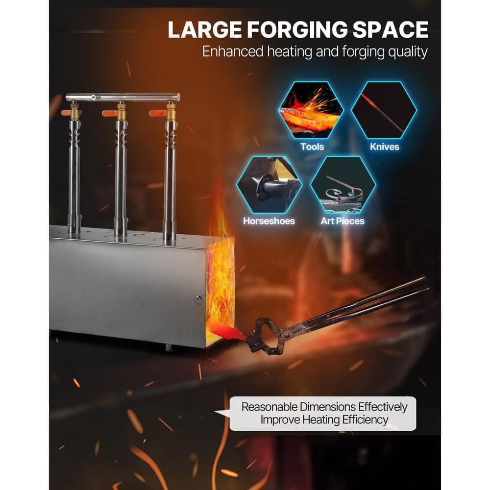 VEVOR Portable Propane Forge, 3 Burners, 2600℉, Stainless Steel, Large Square Capacity, Metal Forging for Knife/Tool Making (3)