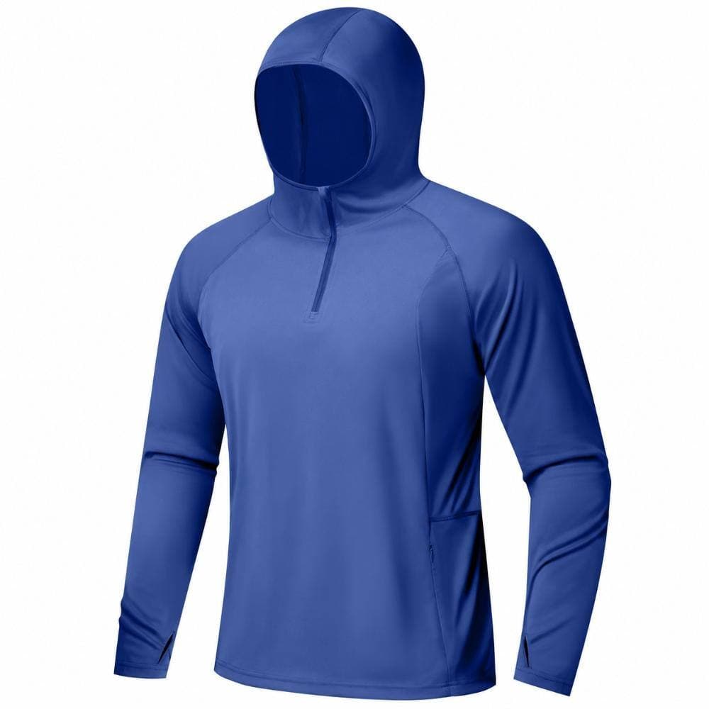Unbranded UPF 50 Plus Navy Sun Hoodie for Men 1/4 Zip Long Sleeve Fishing Shirt UV Hiking Outdoor Thumbholes Men,