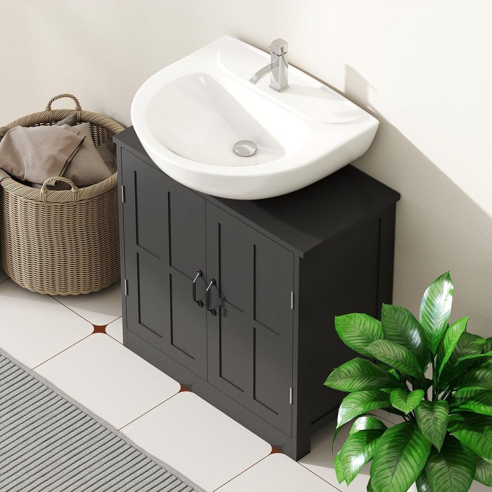 kleankin Pedestal Sink Storage Cabinet, Under Sink Cabinet with 2 Doors and Adjustable Shelf, Bathroom Vanity (2)