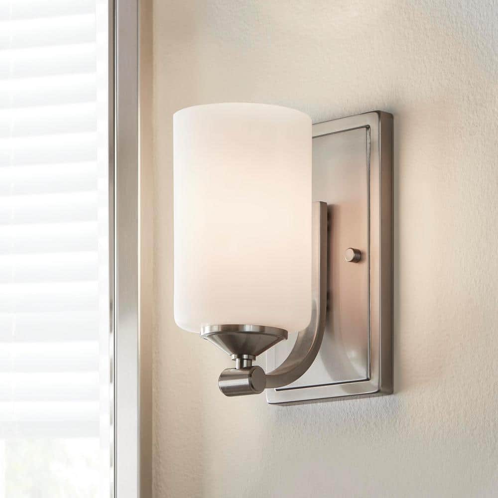 Hampton Bay Darlington 4.5 in. 1-Light Brushed Nickel Transitional Wall Sconce with Frosted Opal Glass Shade (2)