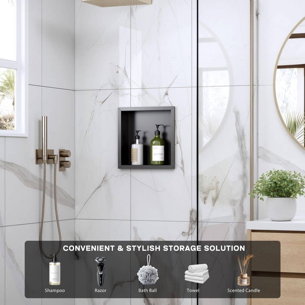 Yuaris 11 in. W 11 in. H 4 in. D Waterproof Recessed Shower Niche Storage Shelf No Tile Needed
