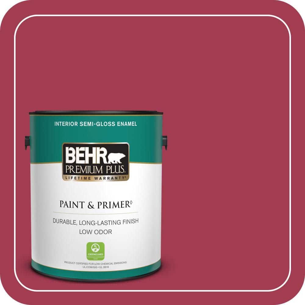 BEHR PREMIUM PLUS 1 gal. #S-G-120 Strawberry Daiquiri Semi-Gloss Enamel Low Odor Interior Paint & Primer