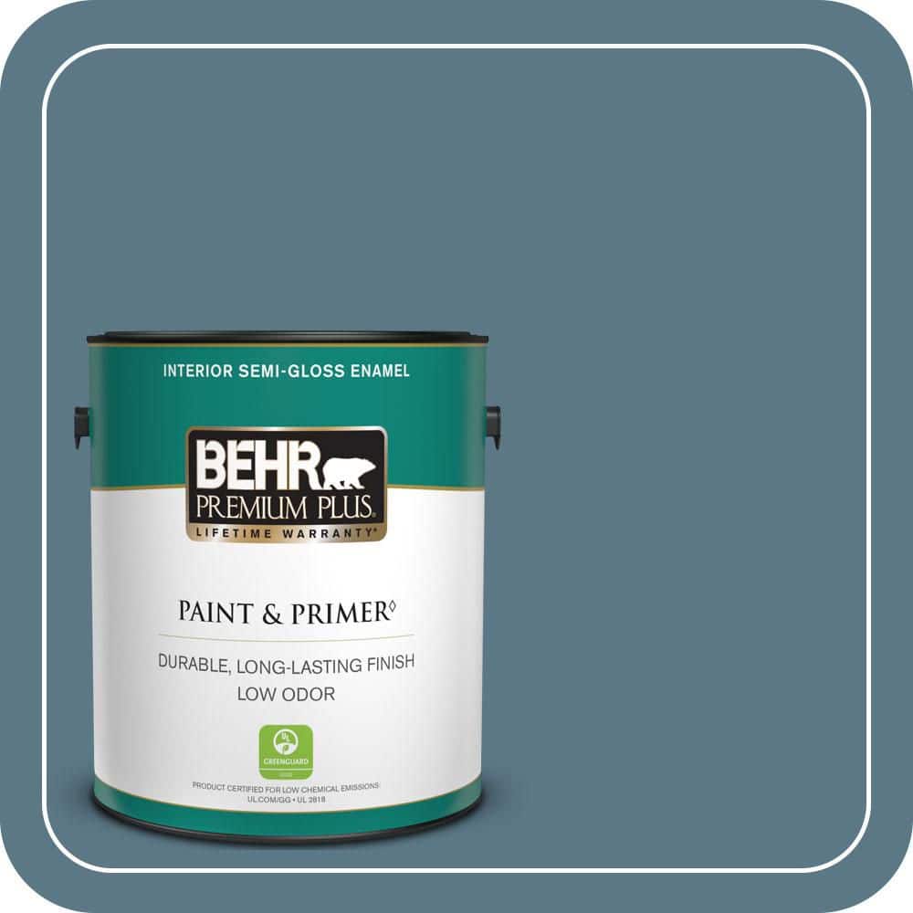 BEHR PREMIUM PLUS 1 gal. #PMD-65 Ocean Shadow Semi-Gloss Enamel Low Odor Interior Paint & Primer