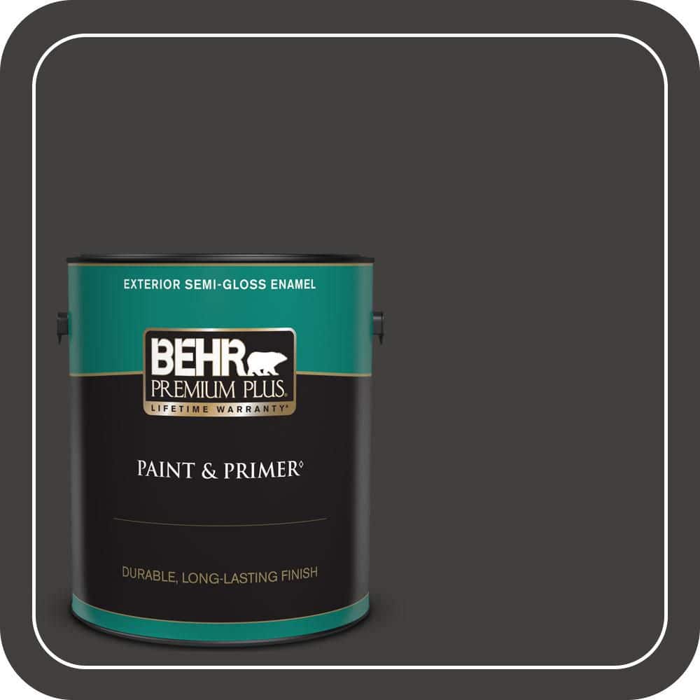BEHR PREMIUM PLUS 1 gal. #N510-7 Blackout Semi-Gloss Enamel Exterior Paint & Primer