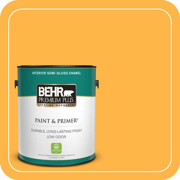 BEHR PREMIUM PLUS 1 gal. #300B-6 Glorious Gold Semi-Gloss Enamel Low Odor Interior Paint & Primer (4)