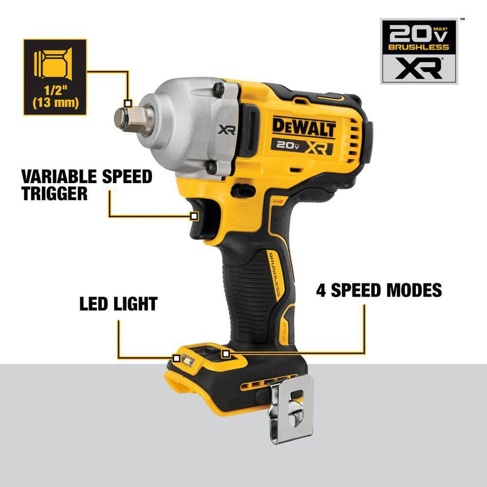 DEWALT 20V MAX XR Lithium-Ion Cordless 1/2 in. Impact Wrench with POWERSTACK 20V 5.0Ah Battery Pack (2)