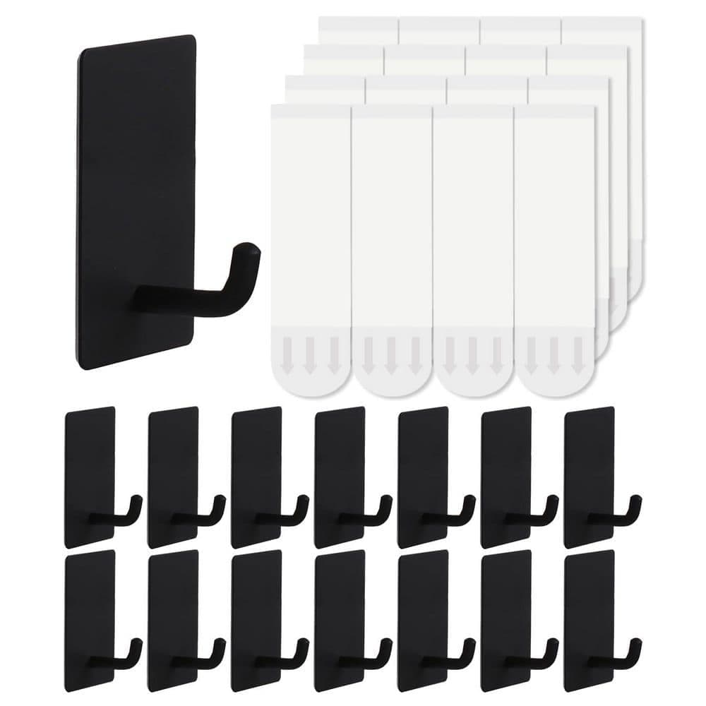 Unbranded Matte Black Hook Type 14-Pack Black 304 Stainless Steel Adhesive Robe Hook Towel Hooks Removable Strips No-Damage Small (1)