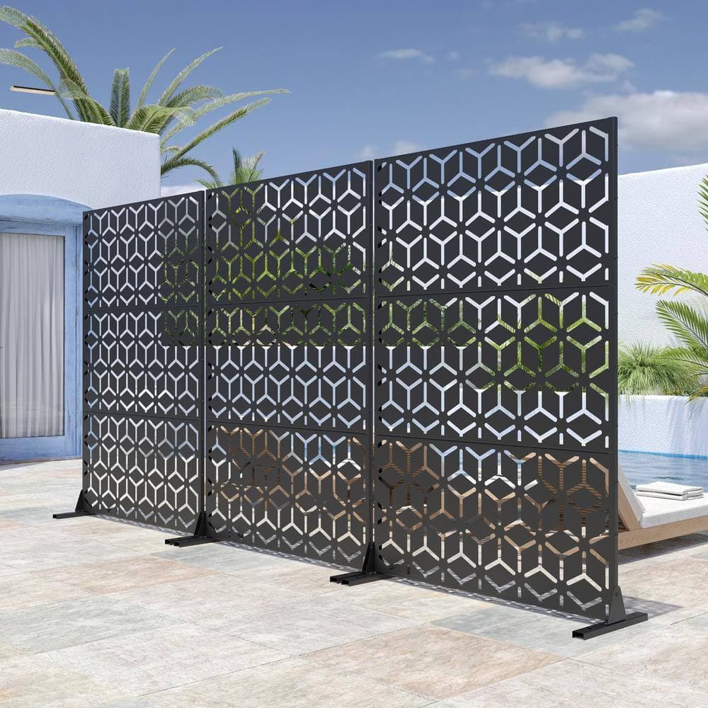 Lirago 72 in. H x 47 in. W Black Outdoor Metal Privacy Screen Garden Fence Wall Applique (3)