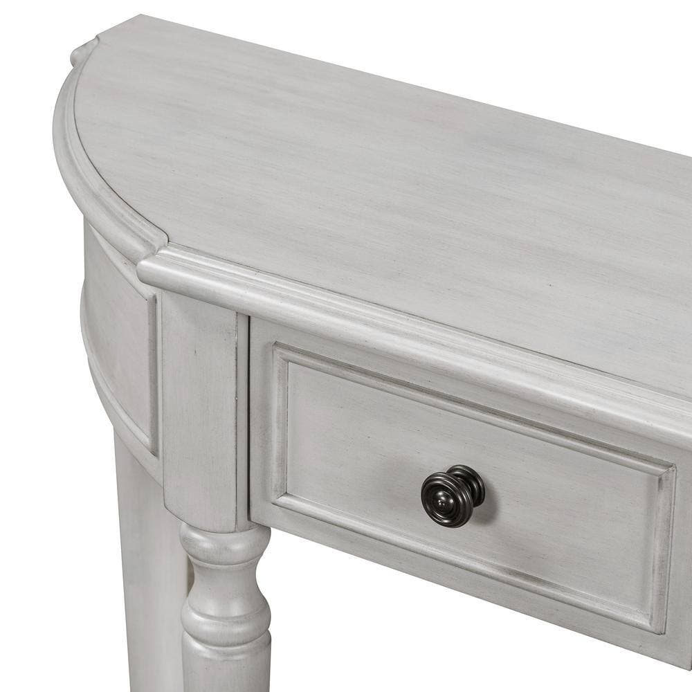 Unbranded 52 in. W 33.4 in. H x 12.6 in. D Solid Wood Rectangular Console Table with 2 Drawers and Shelf in Gray (3)