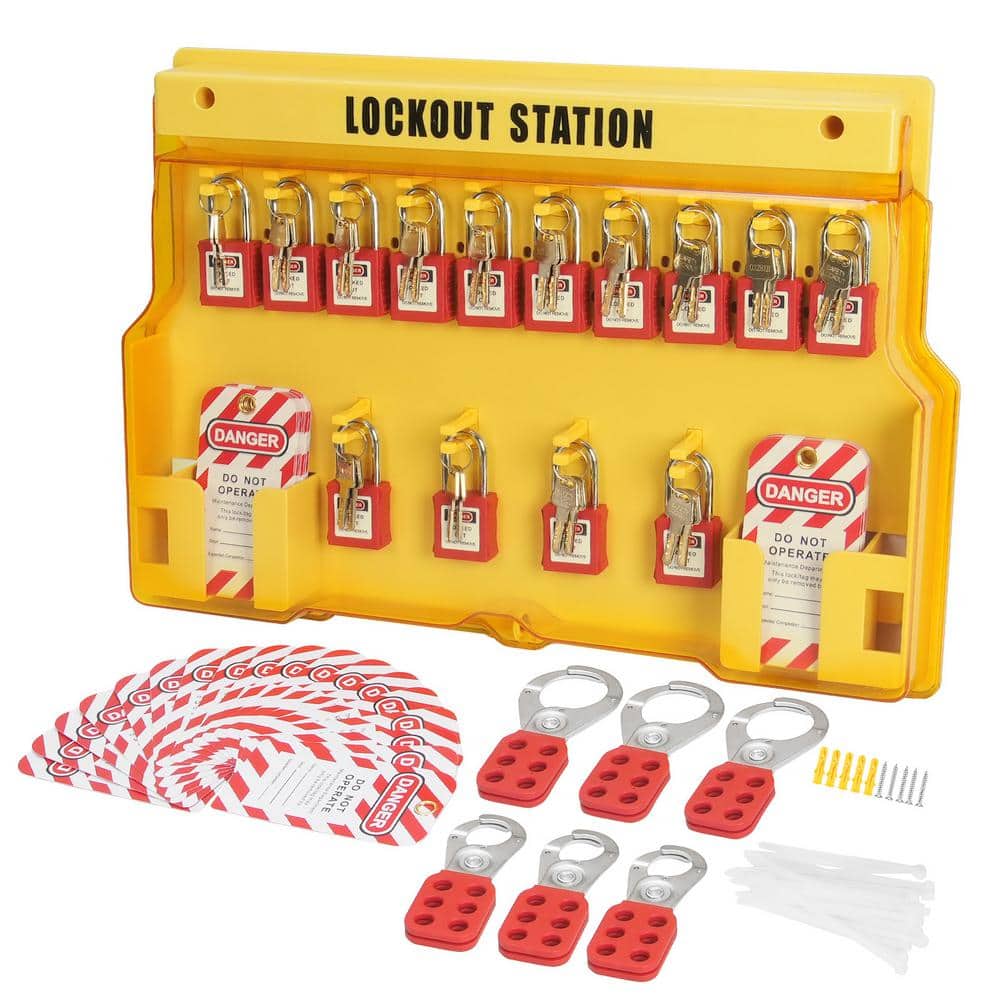 SVOPES 60-Pieces Electrical Lockout Tagout Kit, Safety Lockout Station with Padlocks, Tags, Hasps, Nylon Ties, Expansion Kit (1)