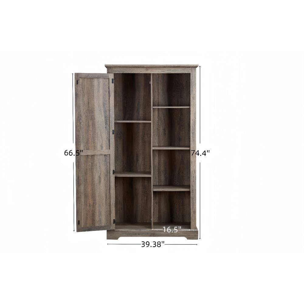 Tahanbath 15.75 in. W x 39.37 in. D x 74.40 in. H Gray MDF Freestanding Linen Cabinet with Shelves for Home in Gray Wash (3)