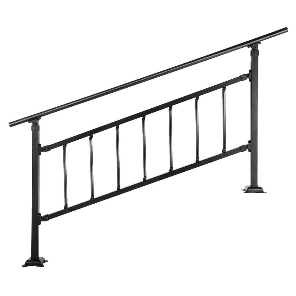 Laybus 68 in. Matte Black Outdoor Stair Railing Fits for 1-5 Steps Transitional Wrought Iron Handrail, Exterior Stair Railing (1)