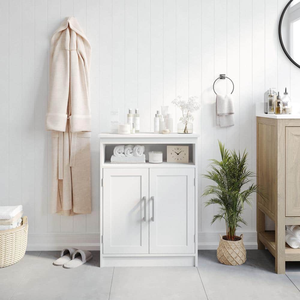 Carnegy Avenue Vega 24 in. W x 12 in. D x 32 in. H Engineered Wood Linen Freestanding Linen Cabinet in White