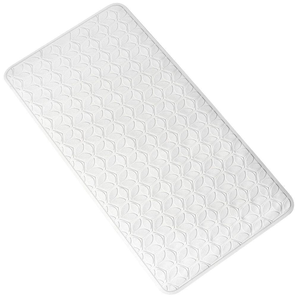 Numhew 17 in. x 35 in. Rubber Bath Mat with Suction Cups in White, Non Slip, Soft on Touch, BPA/PVC Free, Machine Washable (3)