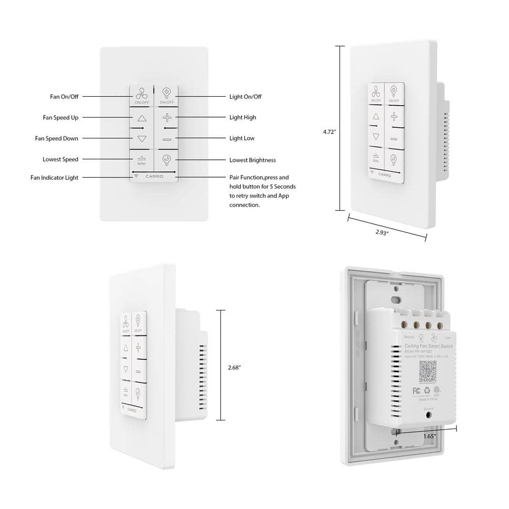 CARRO Locus Smart Wi-Fi Ceiling Fan Wall Switch (1-Gang), Works with Alexa, Google Home and Siri Shortcut (3)