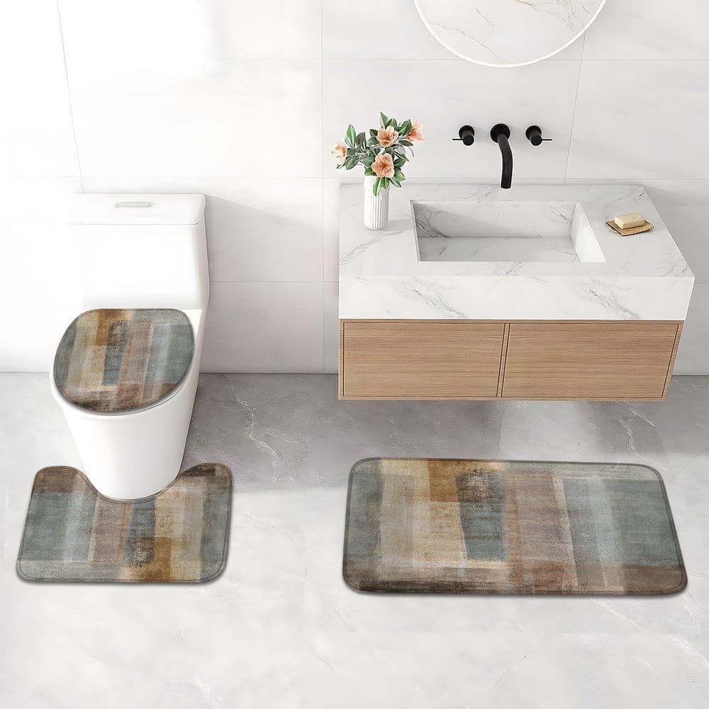 Wudkey 4-Piece 72 in. W x 72 in. L Shower Curtain Set with Rugs, Toilet Lid Cover and Bath Mat for Bathroom Decor in Brown Gray (3)