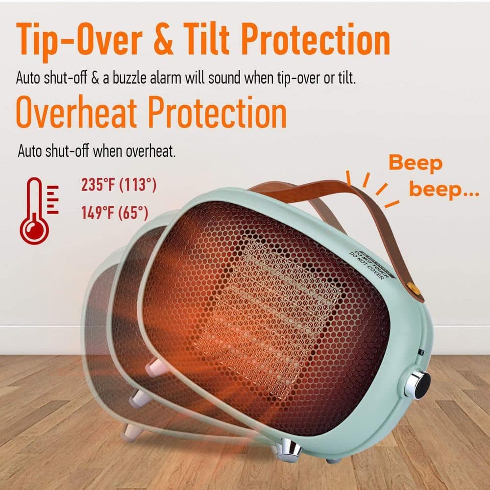 Unbranded 800W Green Indoor Electric Mini Retro Heater Ceramic Heating Space Heater w Overheat Tip-Over Protection Quiet 3-Modes (3)