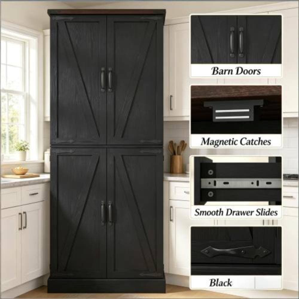 Unbranded 29.9 in. W x 15.7 in. D x 72 in. H Bathroom Black Linen Cabinet (3)