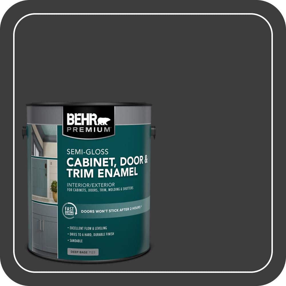BEHR PREMIUM 1 gal. #PPF-59 Raven Black Semi-Gloss Enamel Interior/Exterior Cabinet, Door & Trim Paint