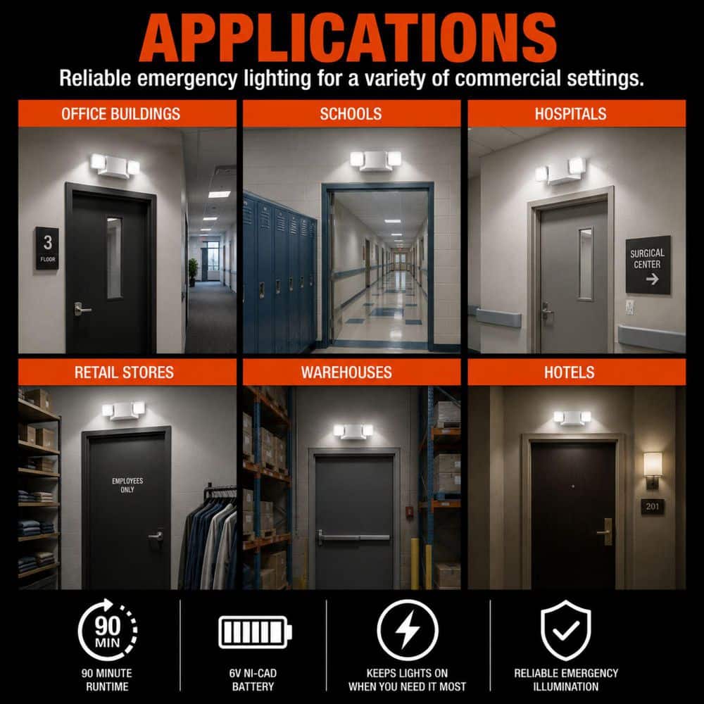 Commercial Electric 1-Pack Rectangle 11-Watt Equivalent Integrated LED White Emergency Light with Ni-Cad 6.0-Volt Battery (4)