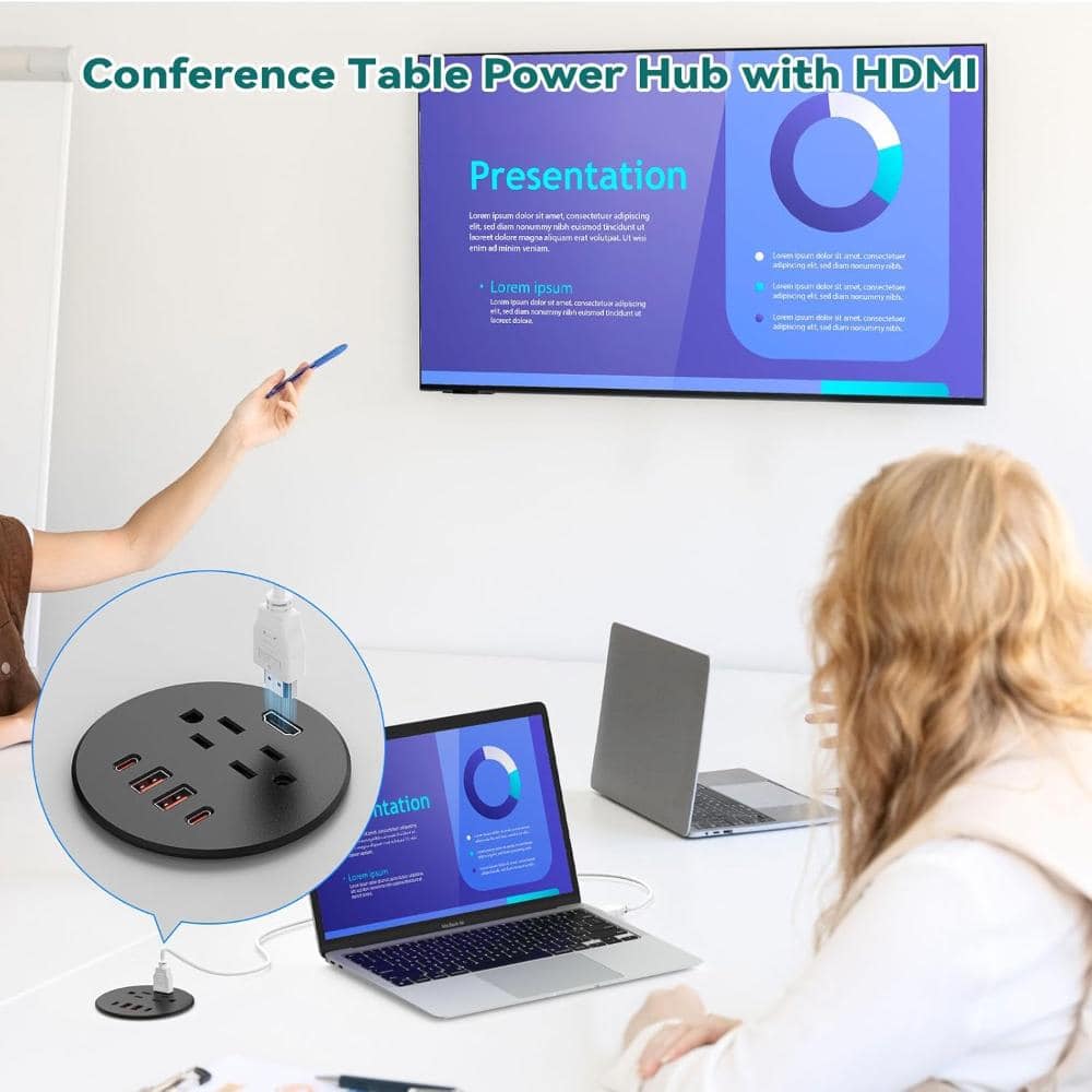 Unbranded Recessed Power Grommet with HDMI Port, 35W USB C Fast Charing, 3-inch Desk Power Outlet, 2 Outlets, 4 USB Ports (3)