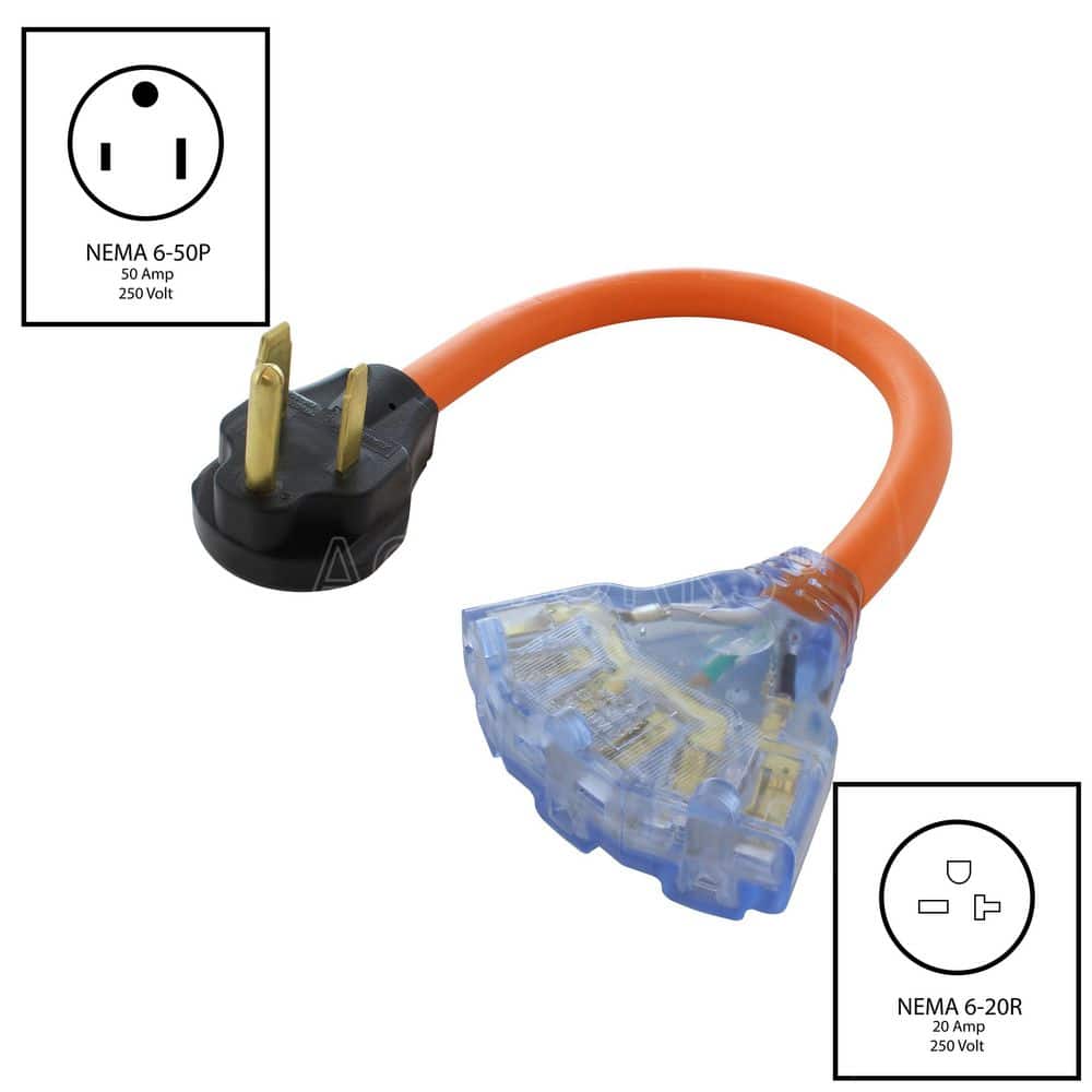 AC WORKS 1.5 ft. 50A 3-Prong Welder 6-50P Plug to (3) NEMA 6-15/20 Tri-Outlets (2)