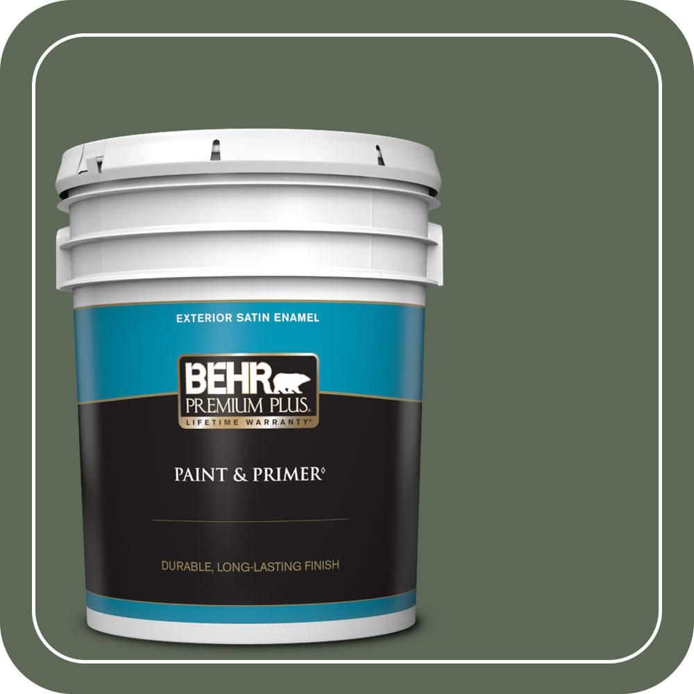 BEHR PREMIUM PLUS 5 gal. #MQ6-15 Less Travelled Satin Enamel Exterior Paint & Primer