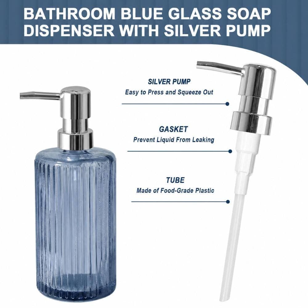 Unbranded 5-Piece Glass Bath Accessory Set with Soap Dispenser, Toothbrush Holder and Flower Vase in Navy Blue (3)