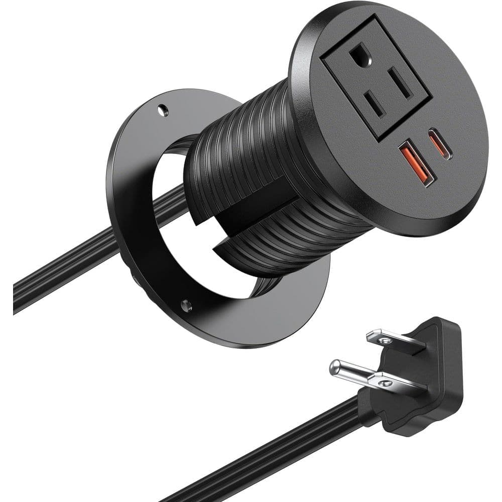 OBJLGEV 6ft Cord 2-Outlet 2 USB-A Ports 1 USB-C Port Surge Protector with 30-Watt USB C Fast Charging Minimalist Desk Grommet