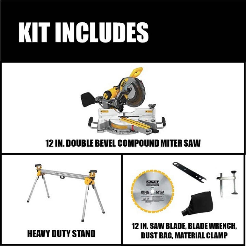 DEWALT 15 Amp Corded 12 in. Double-Bevel Sliding Compound Miter Saw with Heavy-Duty Miter Saw Stand (2)