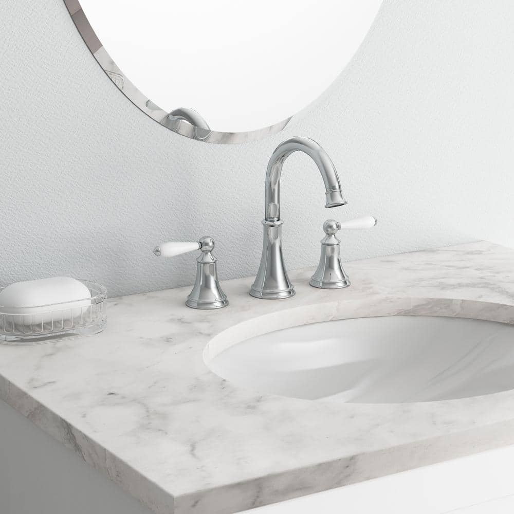 Pfister Courant 8 in. Widespread 2-Handle Bathroom Faucet in Polished Chrome with White Handles (4)