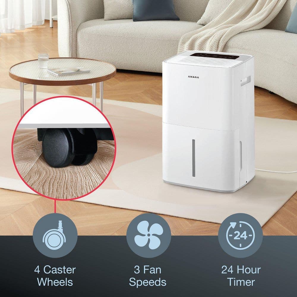 Amana 50 pt. Portable Dehumidifier for 4,500 sq. ft. with 3-Speeds, Auto-Shutoff and 24-Hour Timer in White (3)