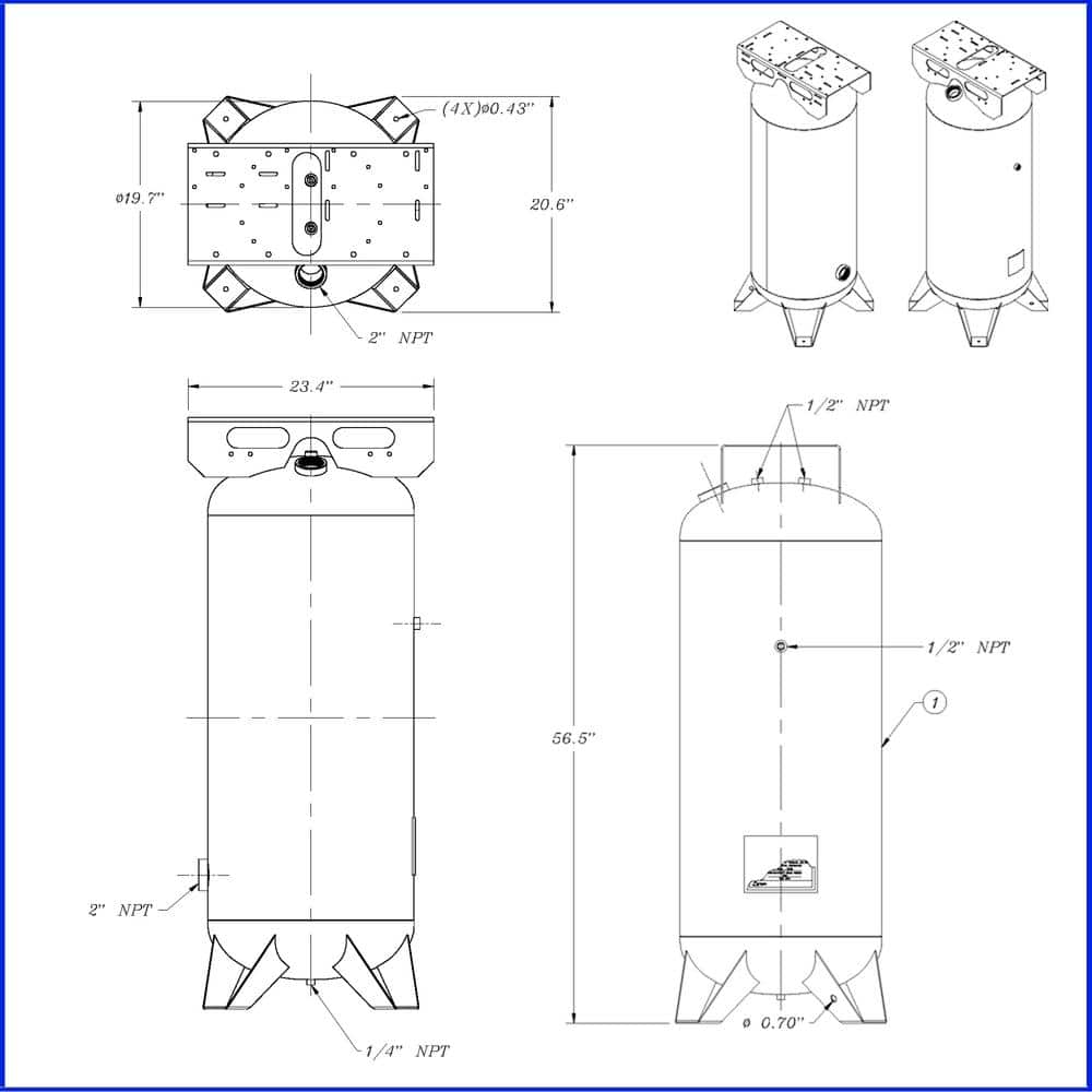 California Air Tools 60000-T 60 Gal. Steel ASME Air Tank Receiver (3)