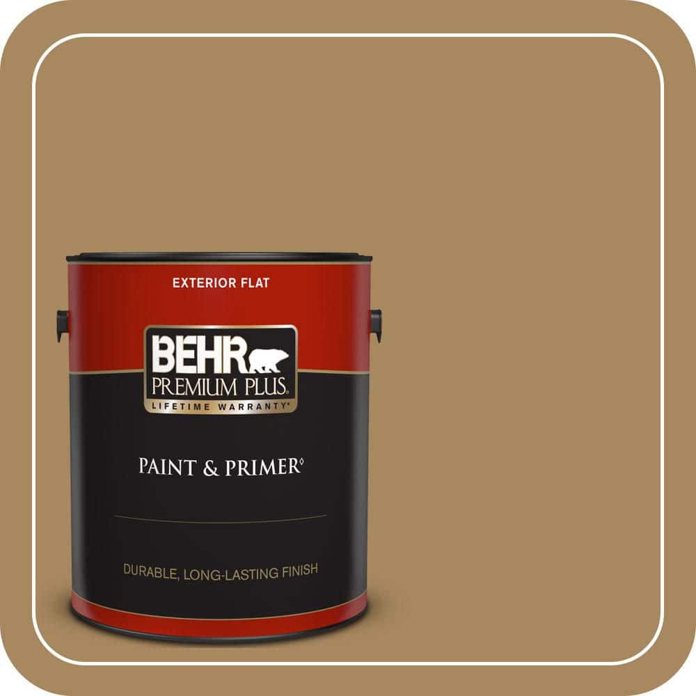 BEHR PREMIUM PLUS 1 gal. #N290-6 Trinket Gold Flat Exterior Paint & Primer