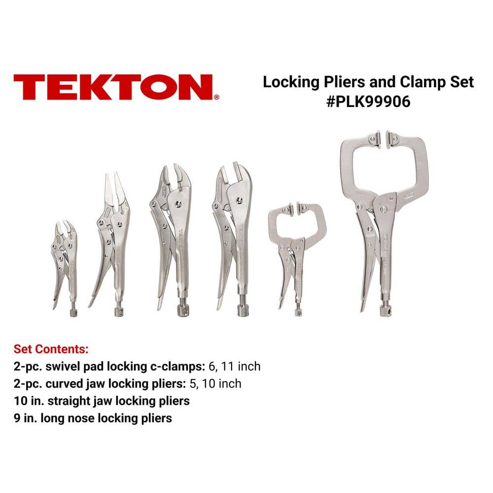 TEKTON 6-Piece Swivel C-Clamp and Locking Pliers Set (2)