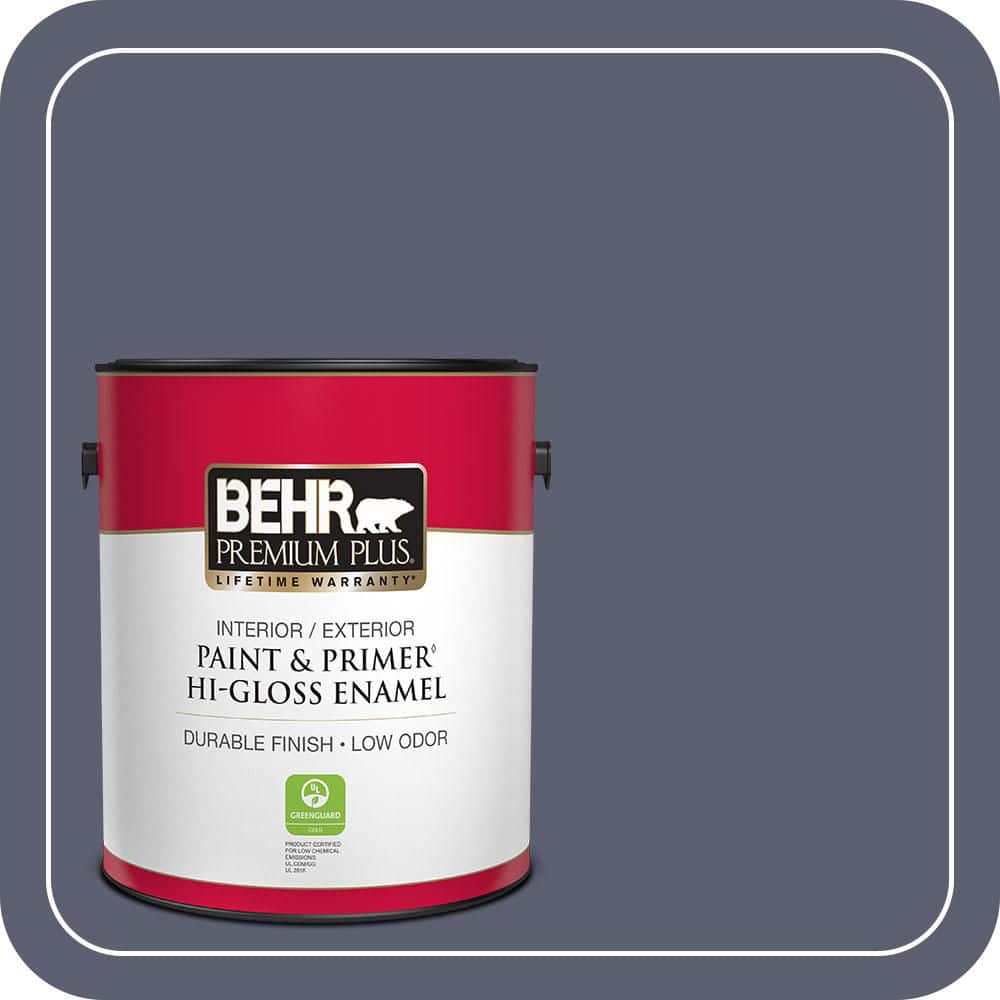 BEHR PREMIUM PLUS 1 gal. #S550-6 Mysterious Night Hi-Gloss Enamel Interior/Exterior Paint & Primer