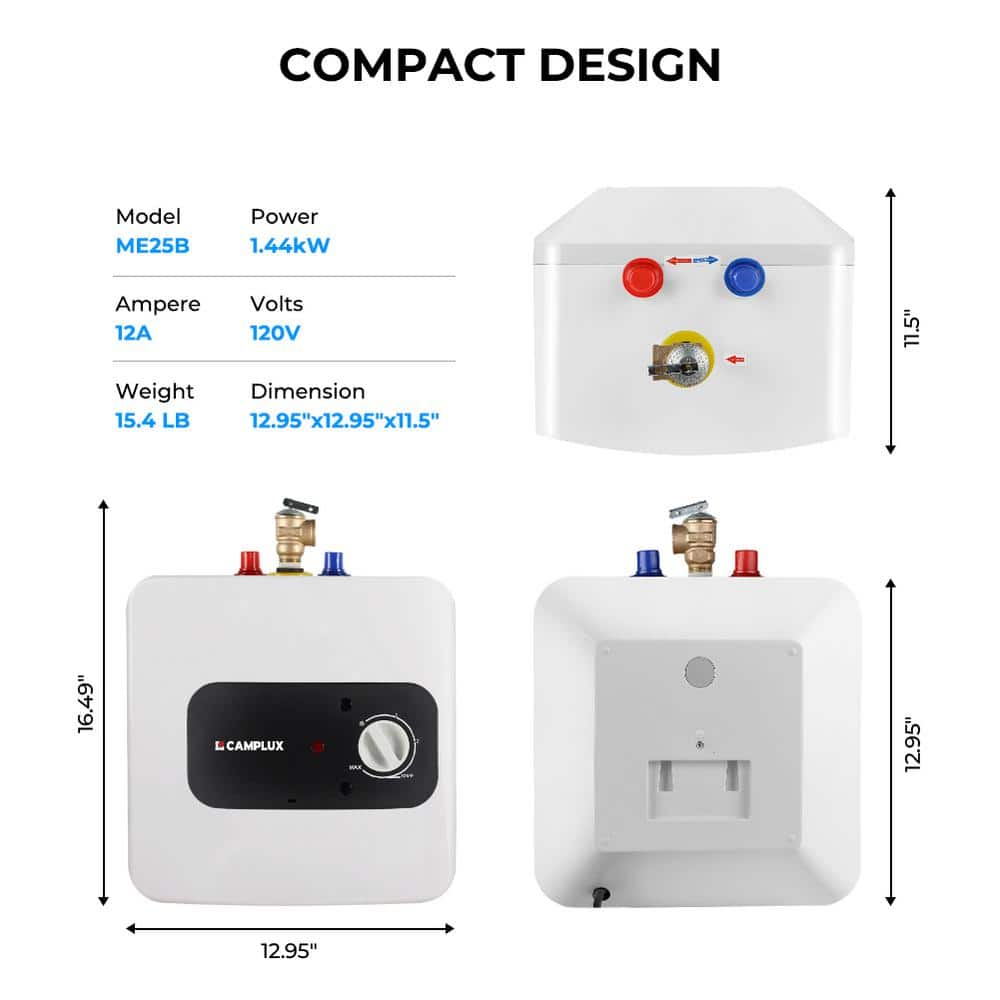CAMPLUX 2.5 Gal. Compact Mini-Tank Element Point-Of-Use Electric Water Heater with Warranty (2)