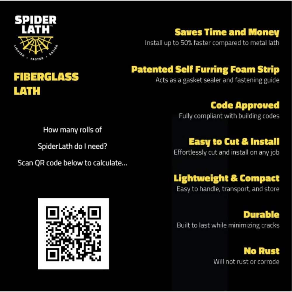 SpiderLath 2 ft. x 50 ft. 100 sq. ft. Roll Fiberglass Lath 3.4 Metal Lath Alternative for Masonry, Walls, Flooring and Countertops (3)