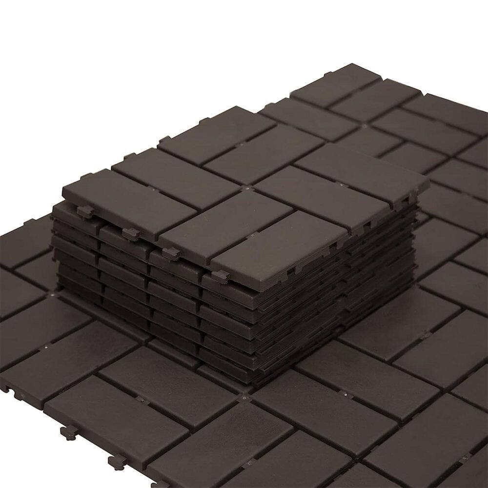 Unbranded 12 in. x 12 in. Square Composite Decking Tiles, Checked Plastic Outdoor Flooring Tile All Weather (Brown, Pack of 27) (3)