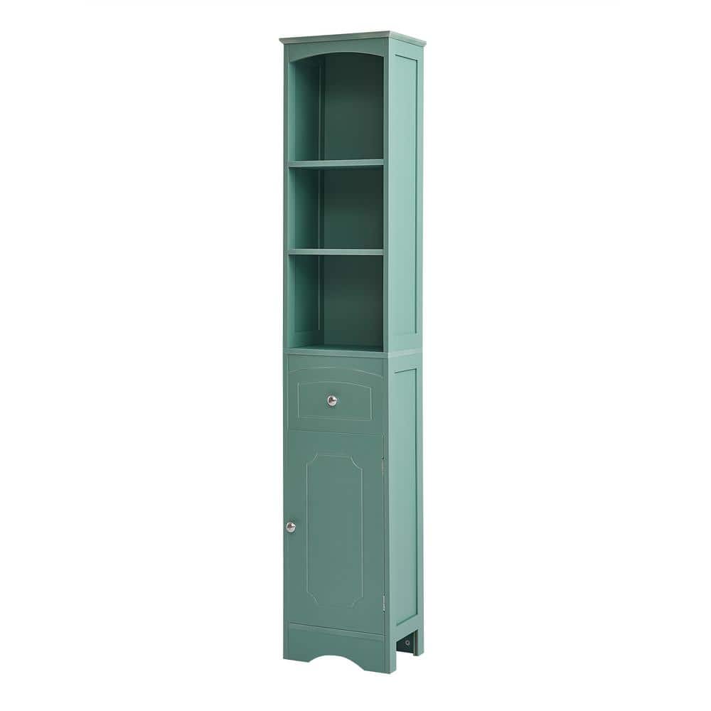 Unbranded 13.4 in. W x 9.1 in. D x 66.9 in. H Green Linen Cabinet with Drawer, MDF Board, Adjustable Shelf (1)