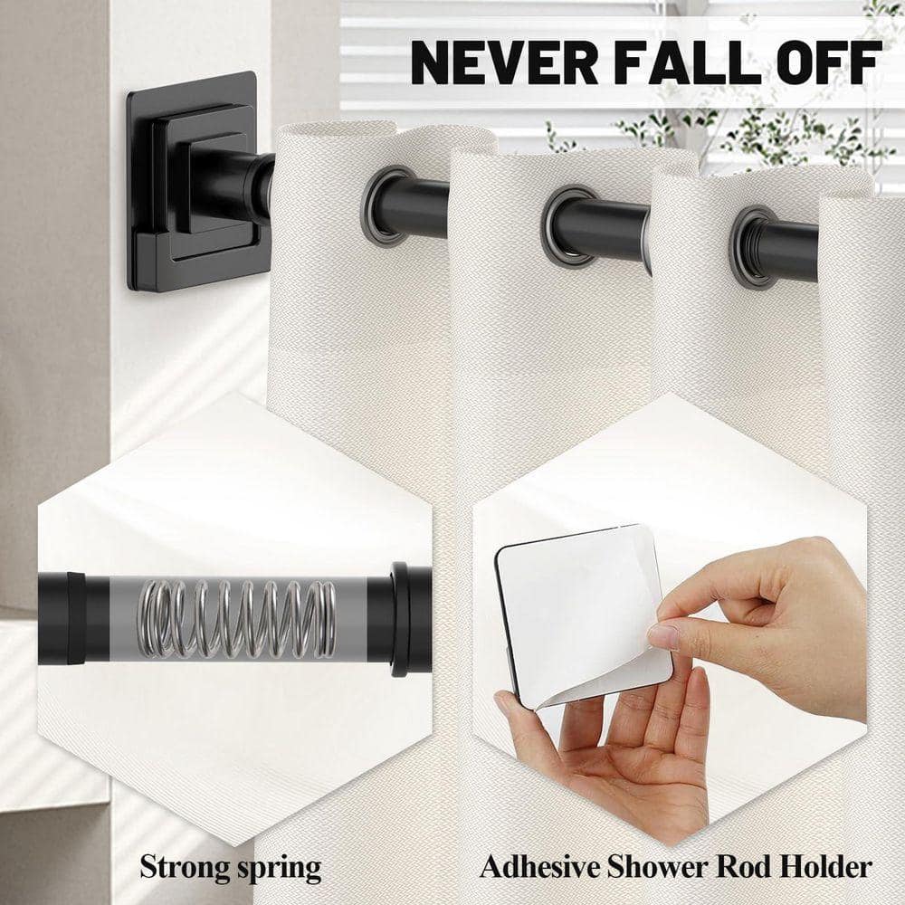Lynzavix 79 in. Stainless Steel Adjustable Tension Shower Curtain Rod with Holders for Bathroom, Windows, Closet, Matte Black (3)