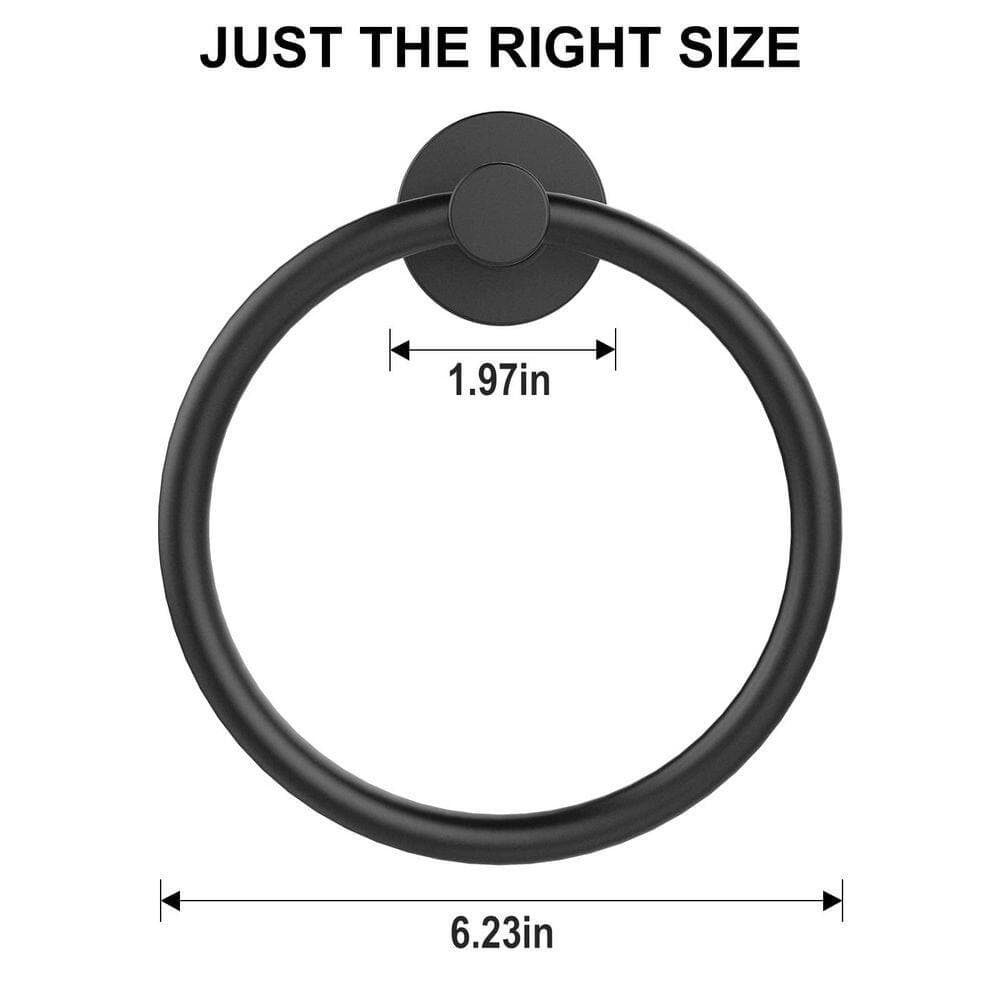 Wudkey (4 Pack) Round Towel Ring in Matte Black, Stainless Steel Wall Mounted Hand Towel Holder, Bathroom Kitchen Towel Hanger (2)