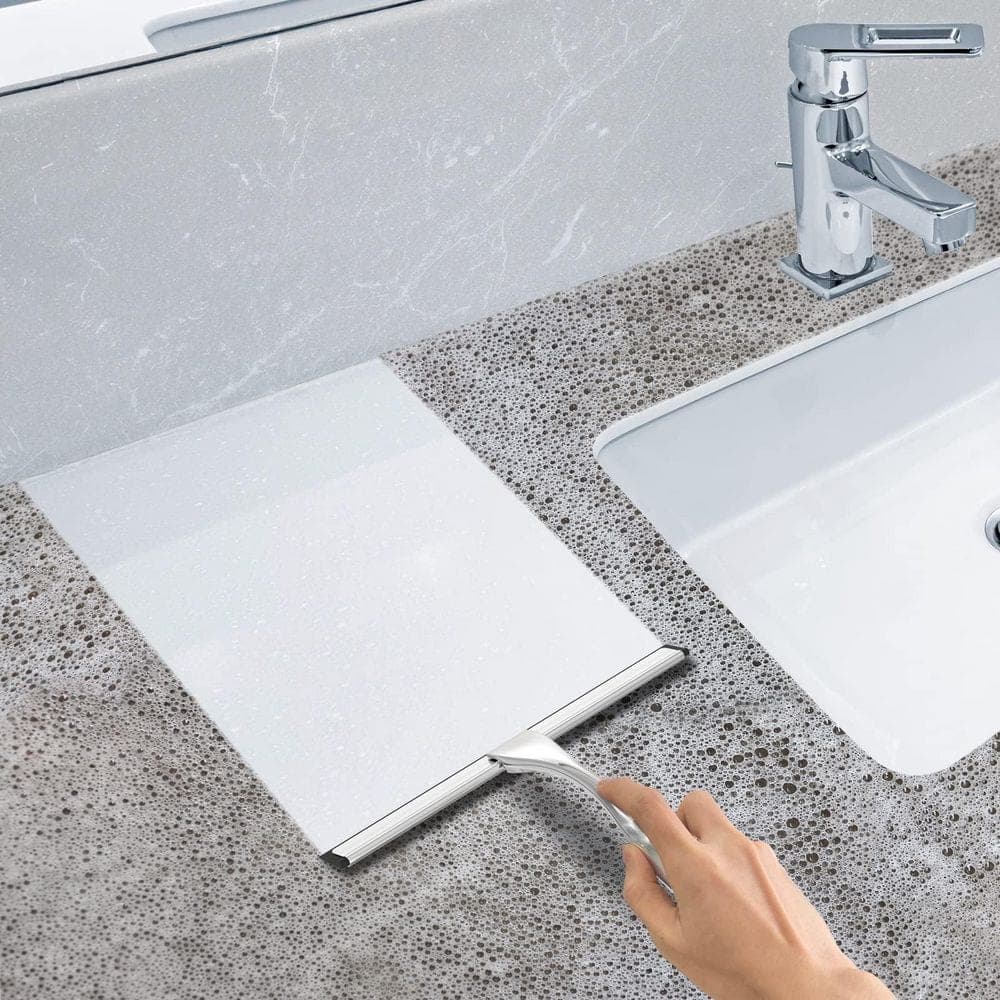 NVNOO 10 in. All-Purpose Stainless Steel Shower Squeegee, with 2 Adhesive Hooks for Door, Window, Tile, Car, Silver (1-Pack) (2)