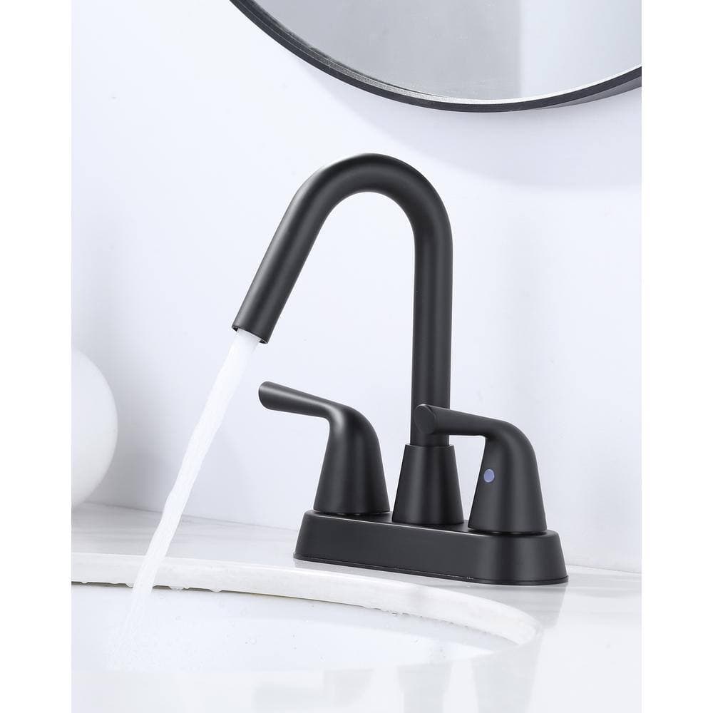 WOWOW 4 in. Stainless Steel Centerset Double Handle Bathroom Faucet in Black (2)